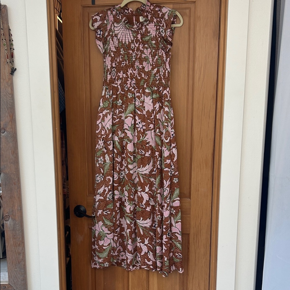MELLODAY Brown and Pink Floral Maxi Dress